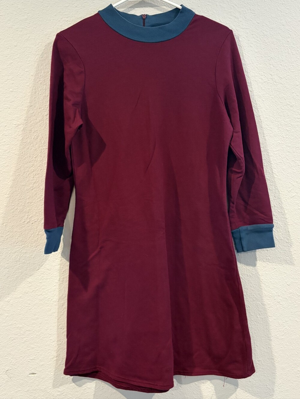 Free People Vintage Red Blue Color Block Cotton Long Sleeve Mini Dress Size Med